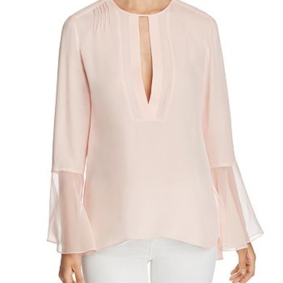 Elie Tahari Tops - Elie Tahari Owen Silk Sheer-Cuff Blouse Pink Salt